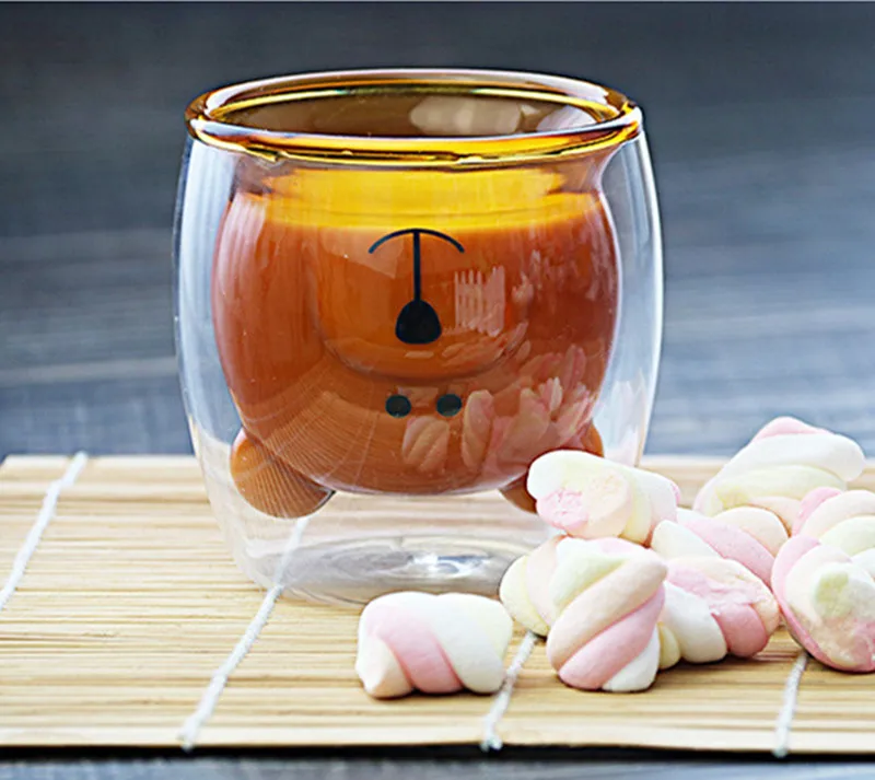 250 мл медвежонок без свинца двойная стенка ручная работа стекло термостойкая