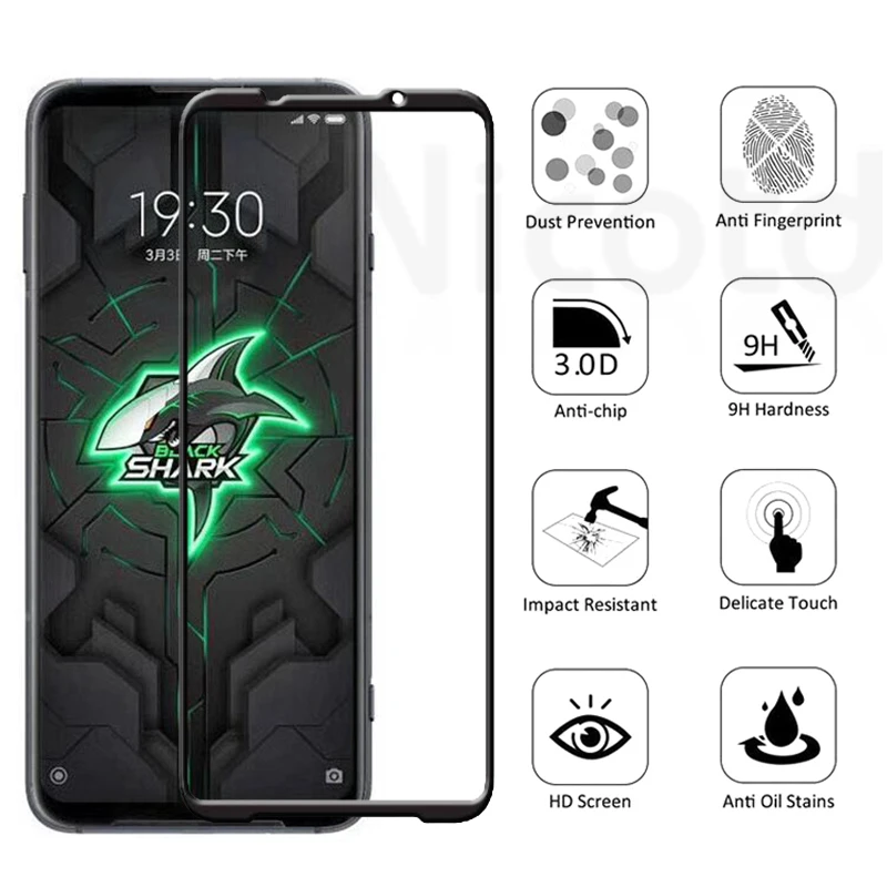 9H Full Glue Tempered Glass For Xiaomi Black Shark 3 2 1 Full Cover Screen Protector On The For Black Shark 3 Pro 2 Pro 3S Helo