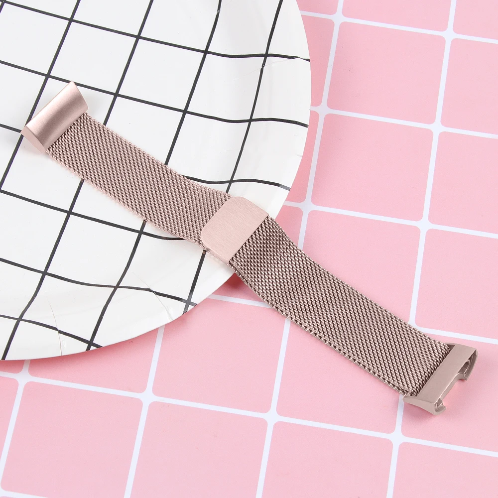 light pink gold OULUCCI металлический сетчатый ремешок с петлей, для браслета Fitbit charge 2 кожаный ремешок для Fitbit charge, 3 ремешка, умный браслет для мужчин и женщин - Цвет: light pink gold