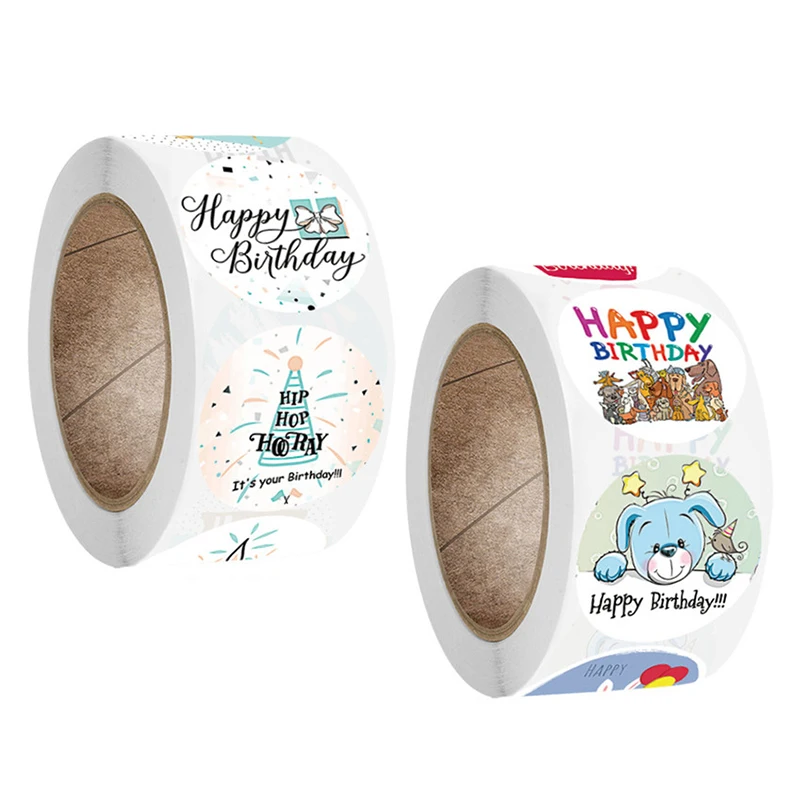 

500Pcs/Roll Happy Birthday Stickers Cute Birthday Gift Decoration Sealing Label Kids Toys Gift Package Scrapbooking Labels