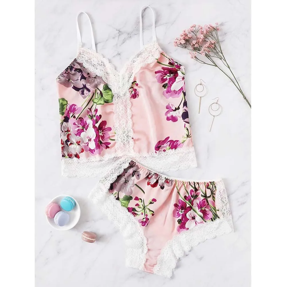 2 шт летний женский комплект пикантного женского белья пижамные наборы атласный