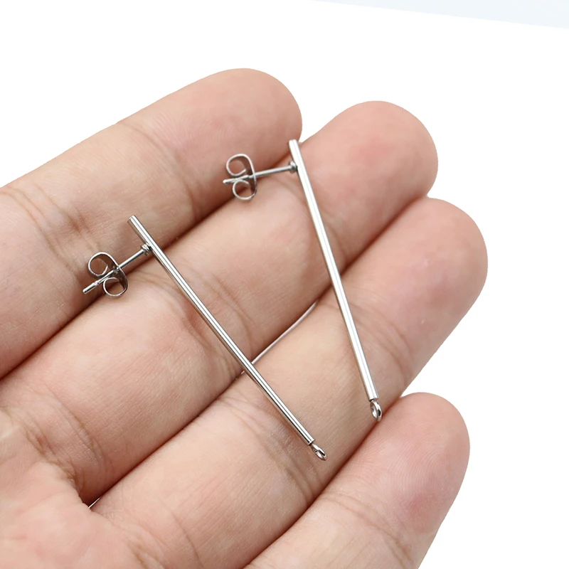 Steel B 10 шт. Diy серьги из нержавеющей стали с длинной палкой, Соединитель с открытым кольцом для изготовления серег в Корейском стиле - Цвет: Steel B