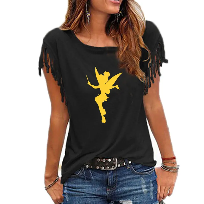 

Tshirt Women Tinkerbell Fairy Silhouette Cartoon Fairy T shirt Femme Tinkerbell Printed Cute Harajuku Tee Shirt