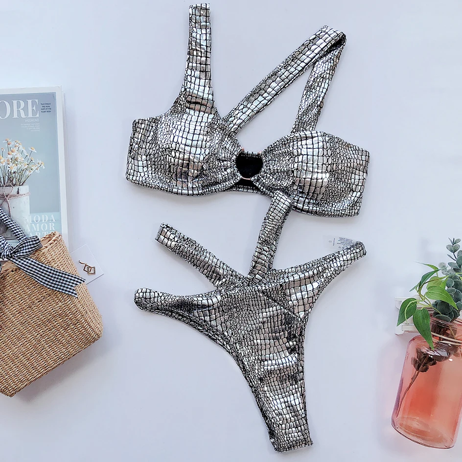 

Sexy Snake Print Bikini 2020 Bandeau Swimwear Women High Leg Swimsuit Female High Waist Bikinis Set Beachwear Bathing Suit Woman