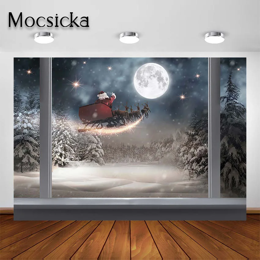 

Рождественский фон Mocsicka для фотосъемки с изображением Санты, окна, зимняя снежная сцена украшения для рождественской вечеринки