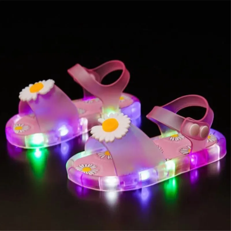 

2021 NEW Boy Children LED Kids Baby Girl Light Up Luminous Sandals With Light Slippers Outdoor Summer Chrysanthemum Pink