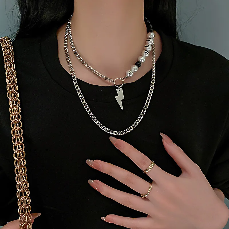 

Pearl alphabet necklace female collarbone chain tide stack wear multilayer girl accessories jewelry wholesale