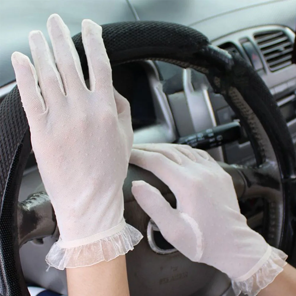 Летние женские тонкие черные сексуальные кружевные солнцезащитные перчатки с