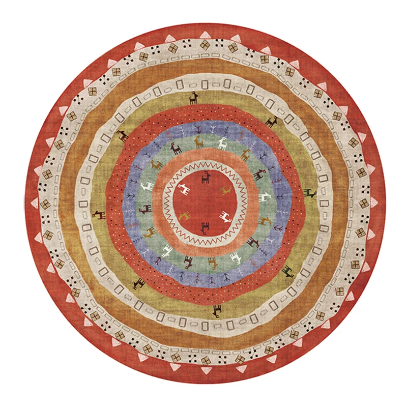 

Ethnic Geometric Soft Round Carpet For Living Room Floral Flower Floor Door Chair Baby Play Mat Pad Parlor Bedroom Area Rugs