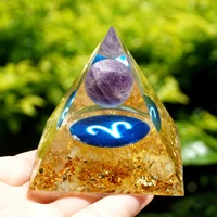 zodiac amethyst sphere orgone pyramid with citrine crystal aries geometry style reiki healing energy orgonite emf protection