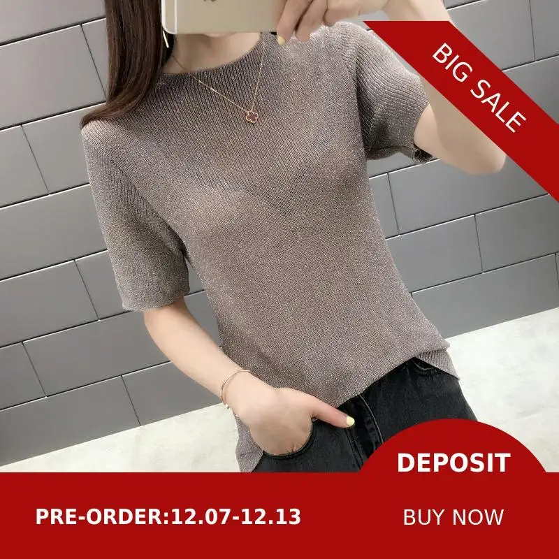 2019 Lcybhe свитер с короткими рукавами из шелка ледяного цвета полукруглой