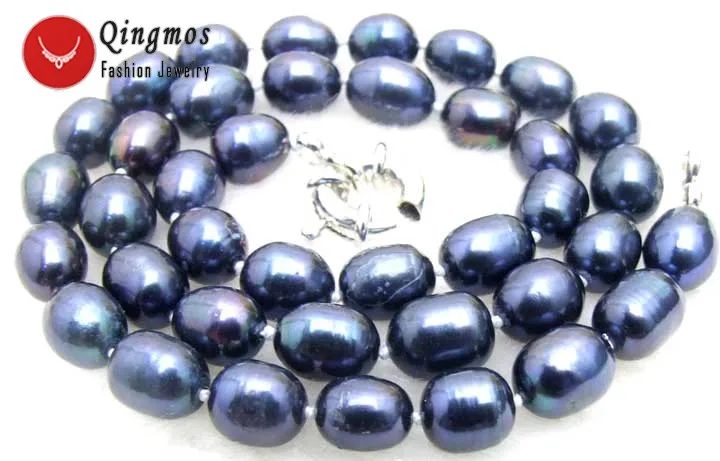Qingmnos Natural Black Pearl Necklaces for Women with 7-8mm Rice Freshwater 17&quot Chokers Jewelry Collares Femme n5591 | Украшения и