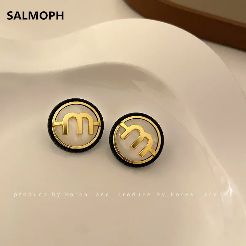 

South Korean Letter M Geometric Earrings Women Personality Trend Design 925 Needle Opals Ear Studs Elegant Delicate Jewelry Gift