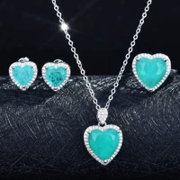 romantic heart jewelry luxury paraiba tourmaline zircon fashion necklace ring for women wedding engagement valentines day gift