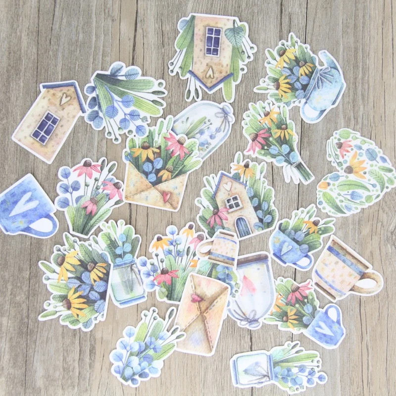 

22Pcs/Bag Plants Flowers Bottle House Sticker DIY Scrapbooking Album Junk Journal Planner Decorative Stickers