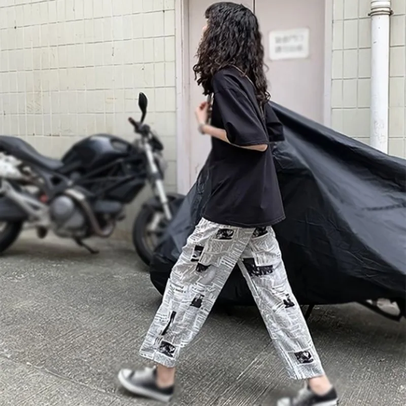 

Wide Leg Pants Ladies Pants Newspaper Print Loose Casual Pants Korean Straight Trousers Sweatpants'