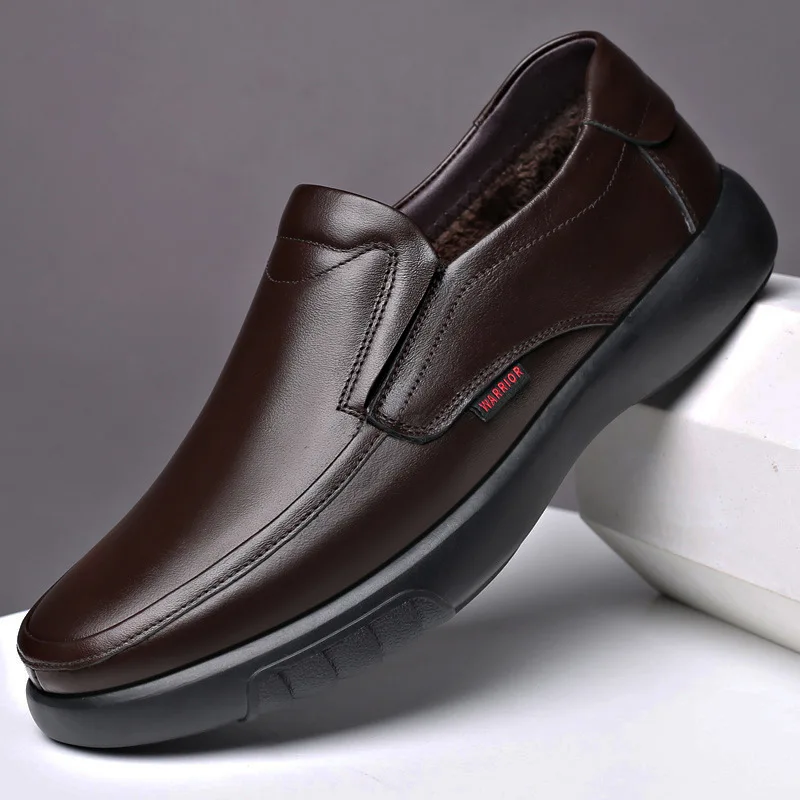 

Men's Genuine Leather Shoes Big Size 38-47 Slip-on Loafers Men Leather Casual Shoes Fashion Winter Warm Footwear 2020 New