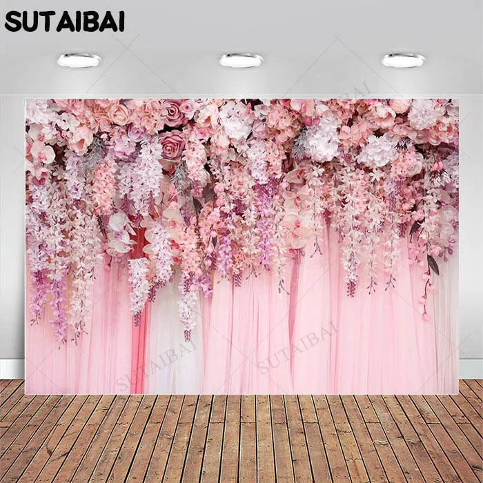 

Custom Wedding Backdrop Flower Pink Floral Birthday Banner Photography Background Photo Studio Photozone Photocall Decor