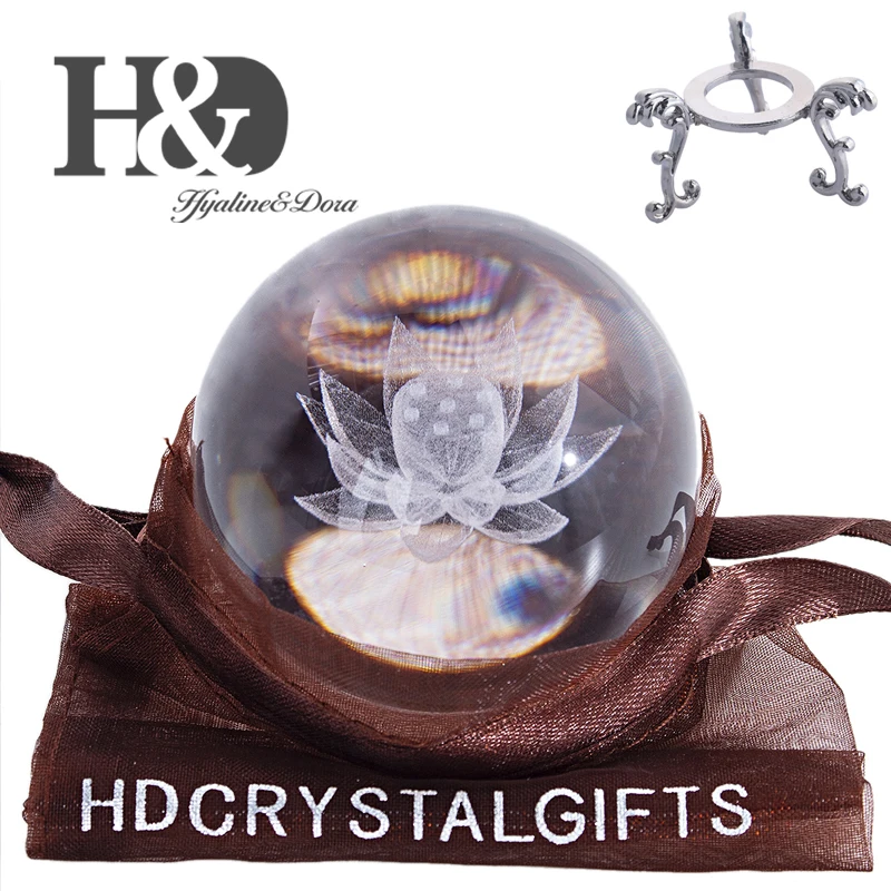 H&D 60 мм 3D шар лазерный хрустальный шар с гравировкой стекло художественное ремесло миниатюрная Сфера домашний Декор Аксессуары Рождественский подарок металлическая подставка
