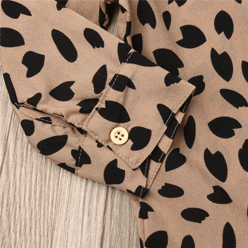 1-6years Bohemia Style Leopard Shirt Dresses For Girls Fashion Clothes Long Sleeve Brown Dress Clothing Kids | Детская одежда и