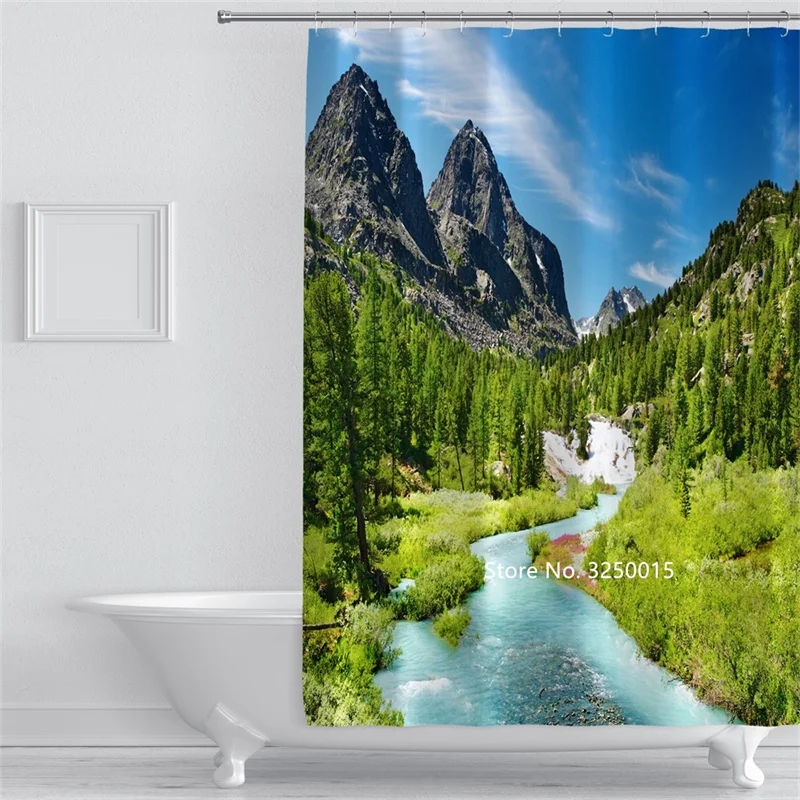 

3D Animal Print Mountain Sunset Mountain Scenery Colorful Flower Butterfly Shower Curtain Washable Waterproof and Mildew Proof