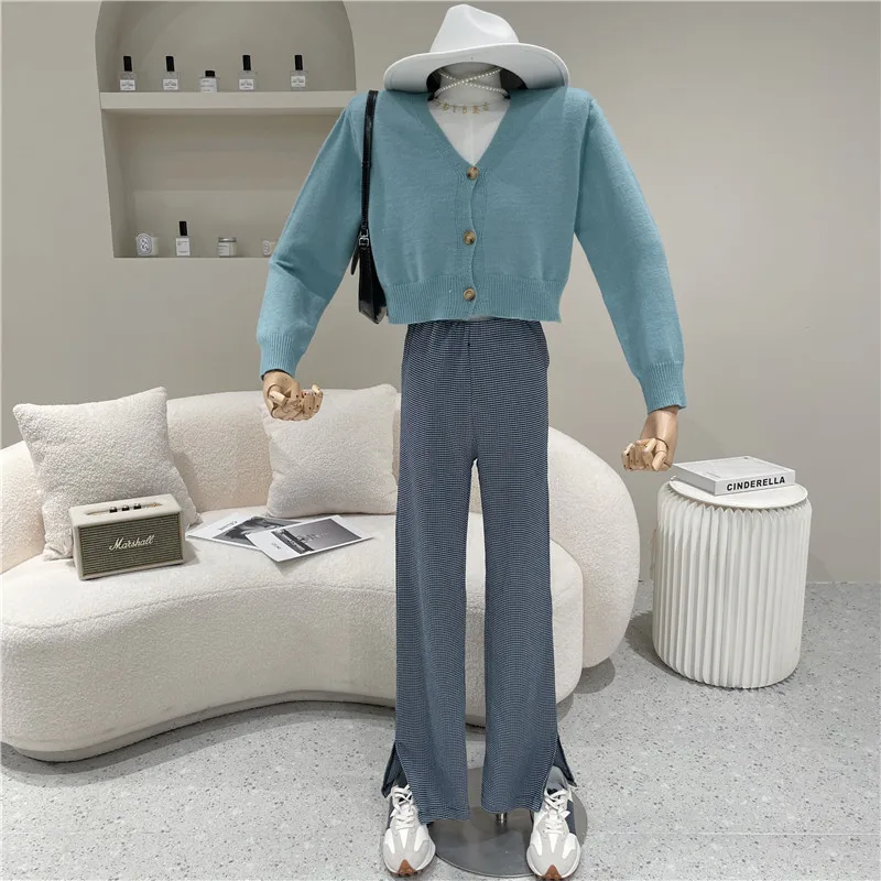 

Women's Spring 2021 Fashion Temperament Plaid straight leg floor mop pants High waist loose casual pants