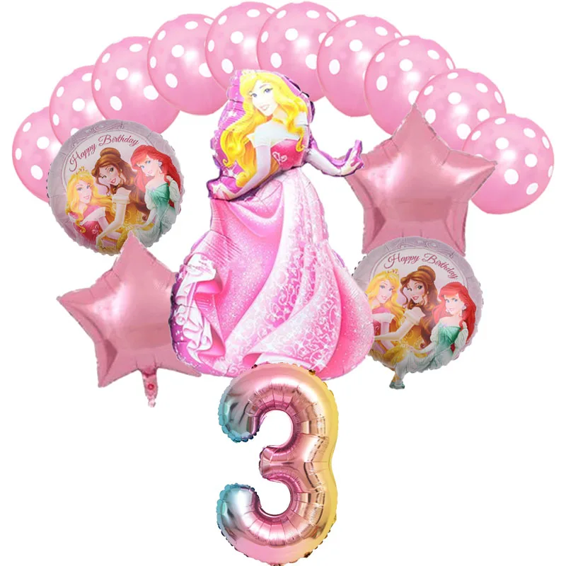 

16pcs Disney Aurora Princess Foil Balloons 32inch Pink Numer Balloon Baby girl Birthday Party Decorations kids Helium Balls toys