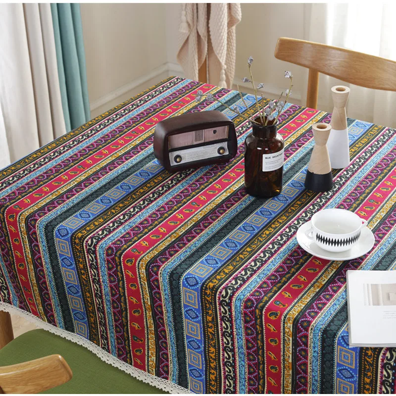 Скатерть в полоску из хлопка и льна ретро скатерть этническом стиле|Скатерти| |