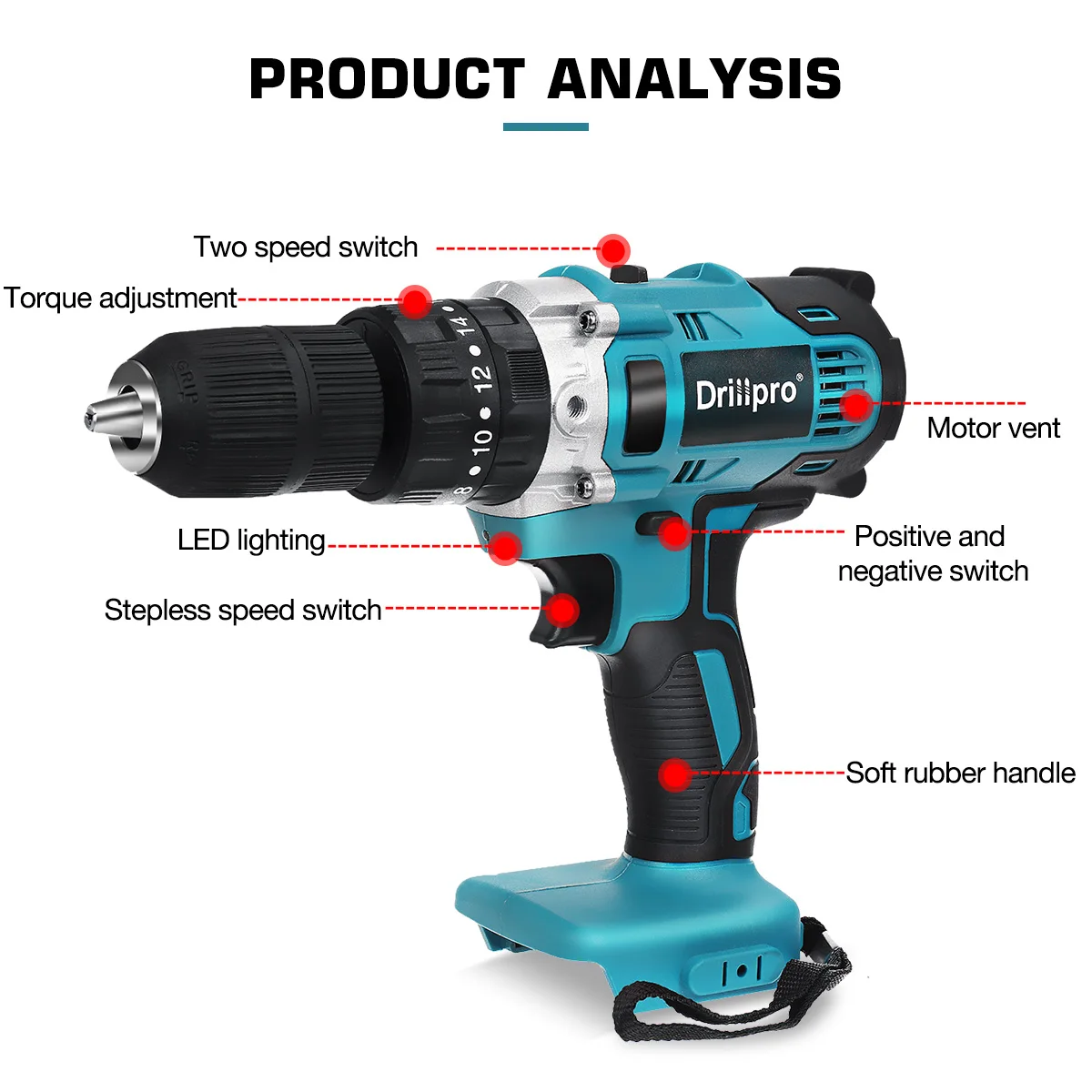 Drillpro 3 в 1 бесщеточная электрическая дрель 13 мм 2-скоростная отвертка