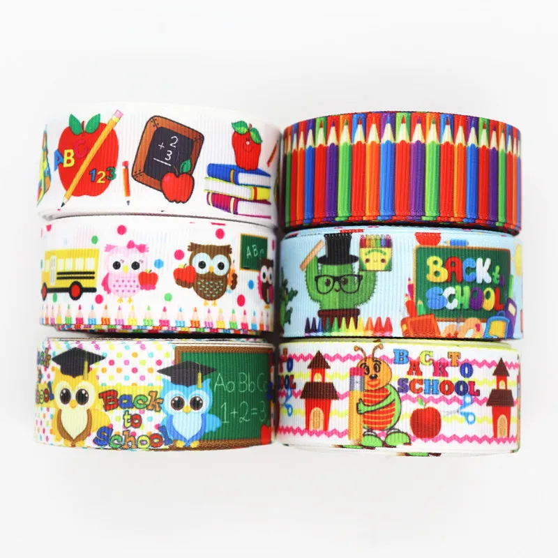 5 ярдов 1 ''(25 мм) назад в школу напечатанные ленты для бантов волос/Подарочная