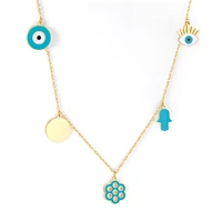 luxukisskids collier female office style flower round blue eye geometric pendant necklace stainless steel collars accessories