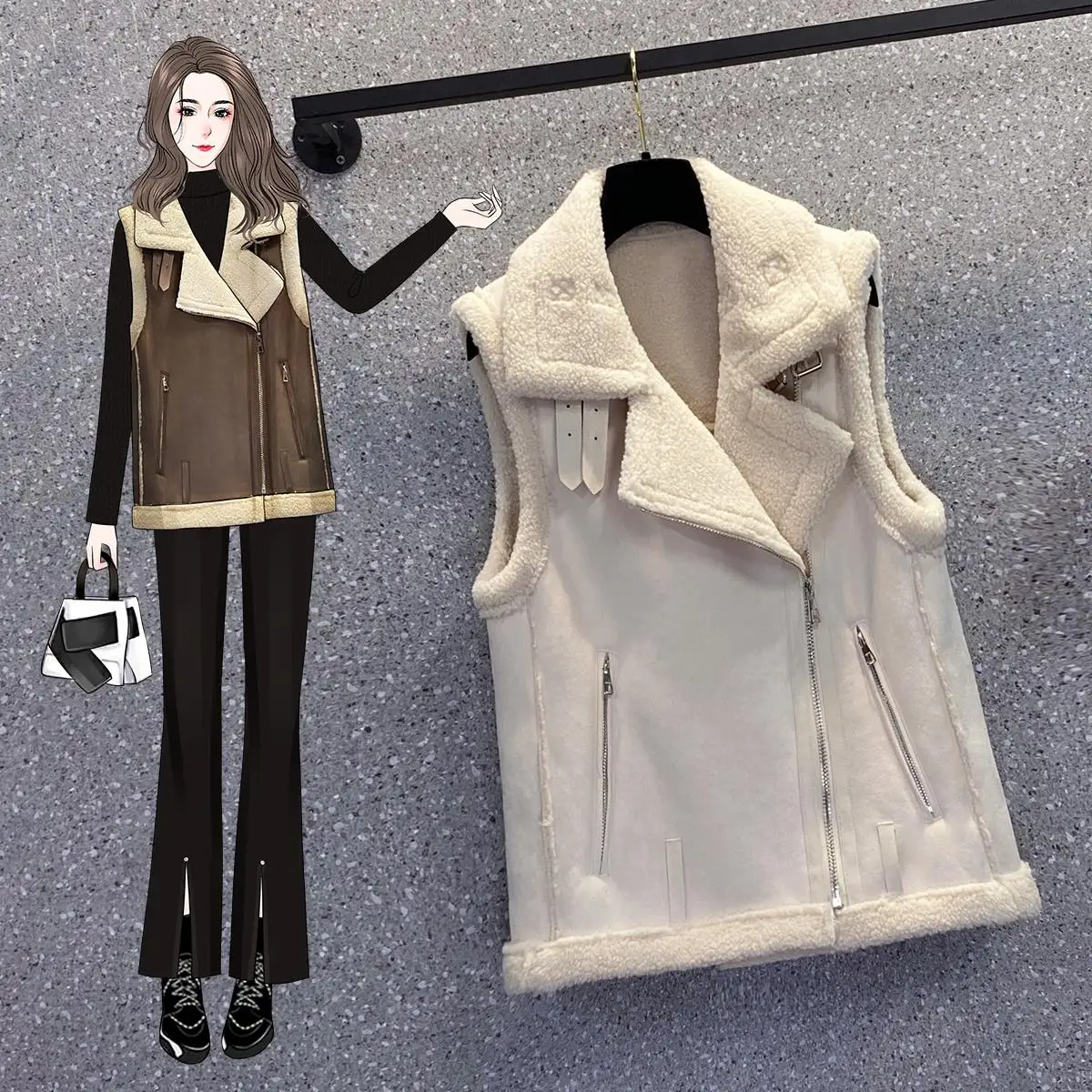 

Женские зимние куртки из искусственной овчины, искусственная кожа, женские толстые теплые замшевые овчины, Короткие мотоциклетные коричне...