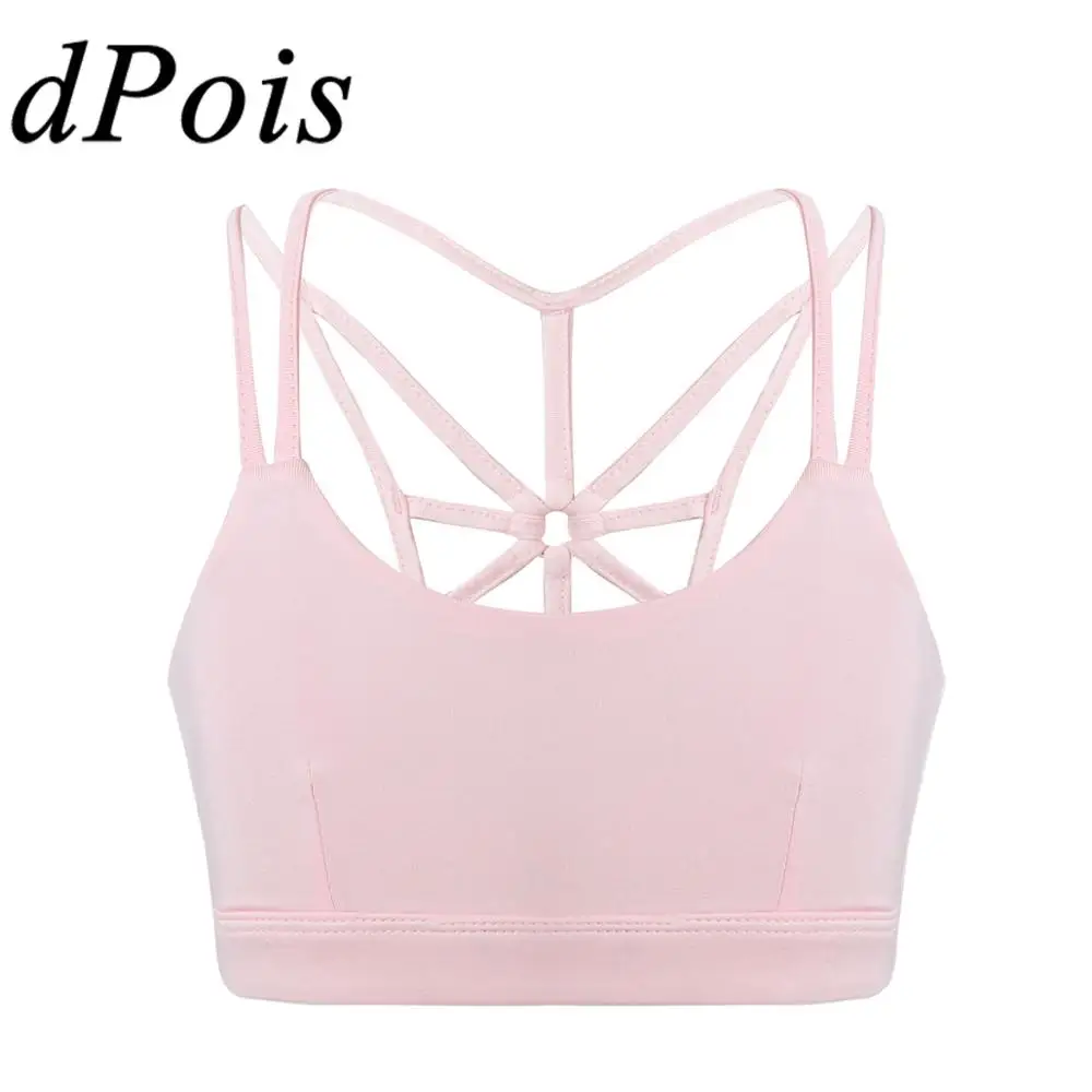 

Kids Teens Girls Stretchy Solid Color Cross Back Tank Top Ballet Crop Top Girl Dancewear Yoga Gym Workout Tanks Sports Bra Tops