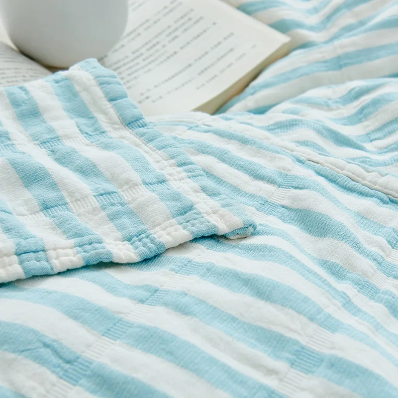 Домашнее текстильное вареное одеяло из 100% хлопка голубое газовое покрывало для