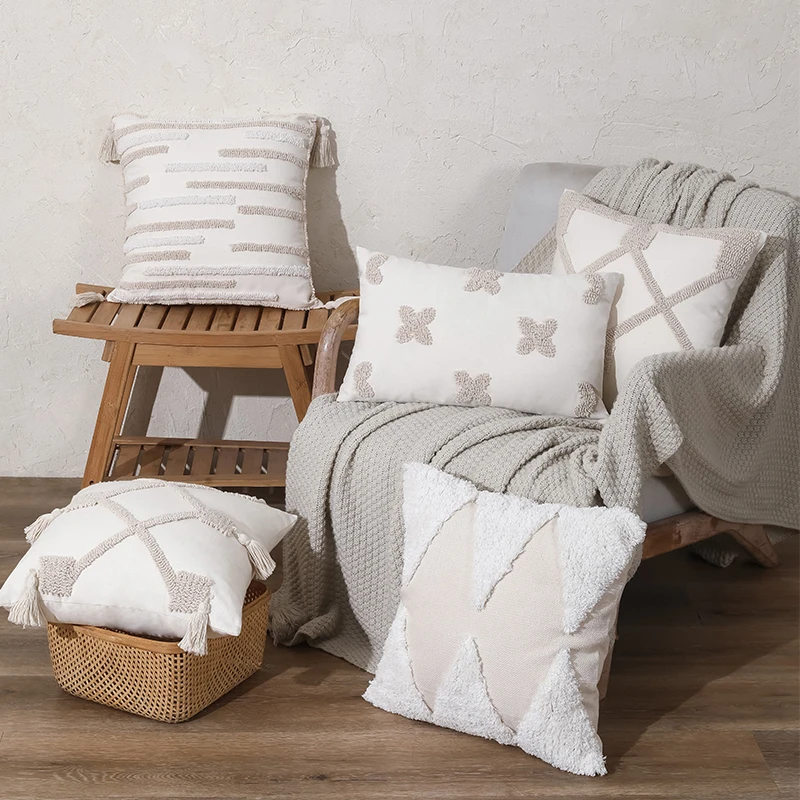 

Наволочка для подушки с геометрическим рисунком, белые декоративные подушки, марокканская наволочка 30 Х5, 0 см/45 х45 см, домашний декор в стиле бохо для гостиной, дивана