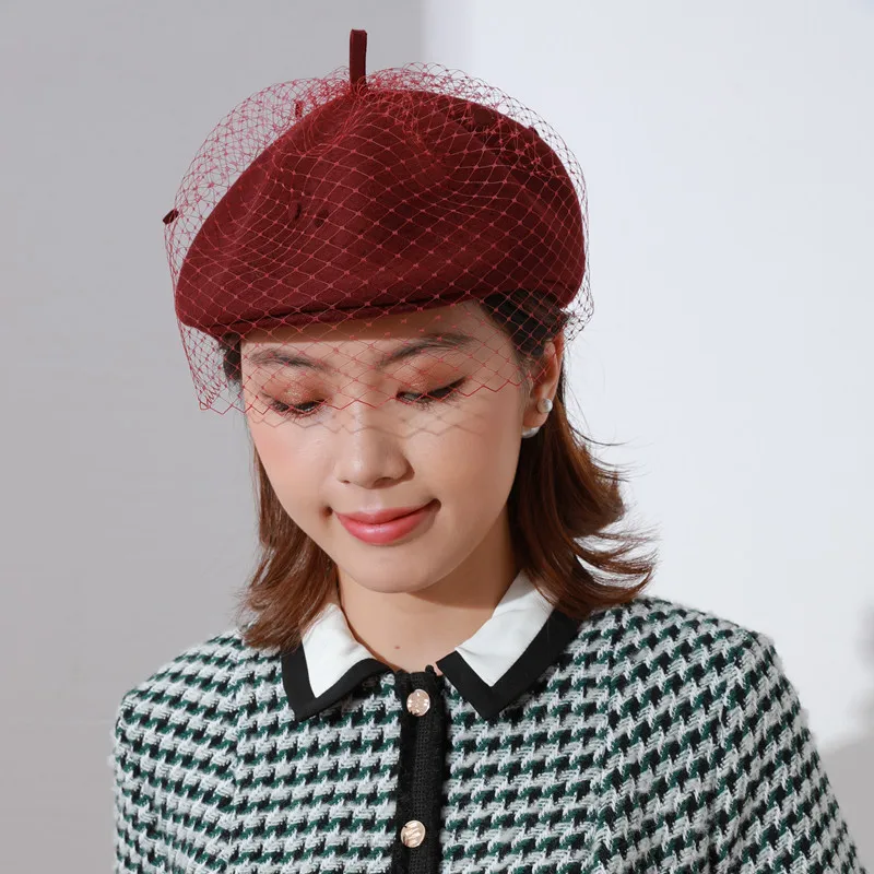 Женская фетровая шляпа-Таблетка черная шерстяная шляпа в стиле Хепберн с