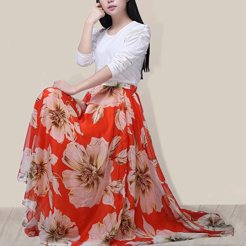 Женская юбка с цветочным принтом летняя шифоновая свободная Макси винтажная