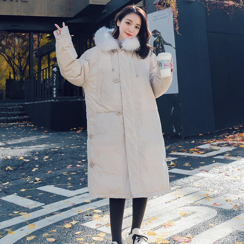 Женская куртка с мехом хлопковая одежда теплая парка длинная повседневная