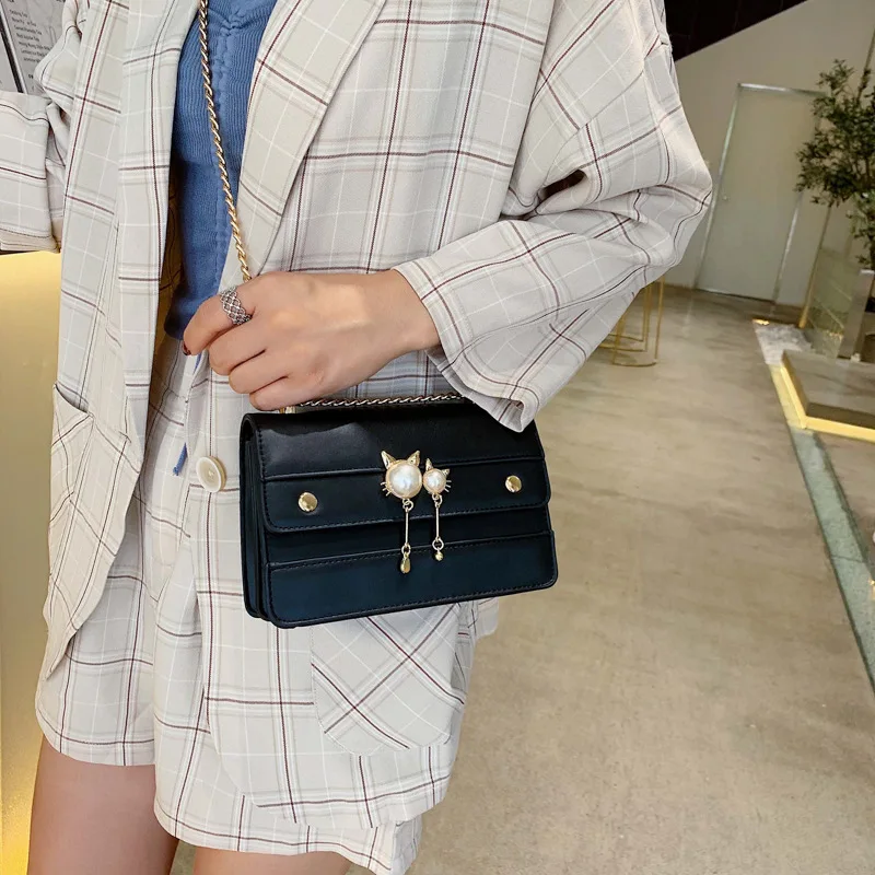 JIULIN Cat Pearl magnetic buckle 2019 summer new small fresh chain Messenger bag Joker cute shoulder square | Багаж и сумки