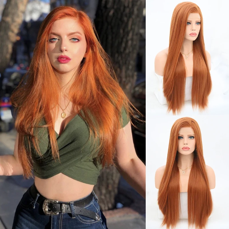 Charisma Syntehtic парики оранжевый длинные прямые волосы на кружеве парик бесклеевой