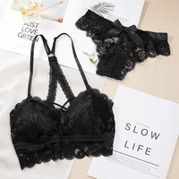lace women underwear wire free set sexy beauty back y line straps push up bra and briefs set hollow embroidery women lingerie