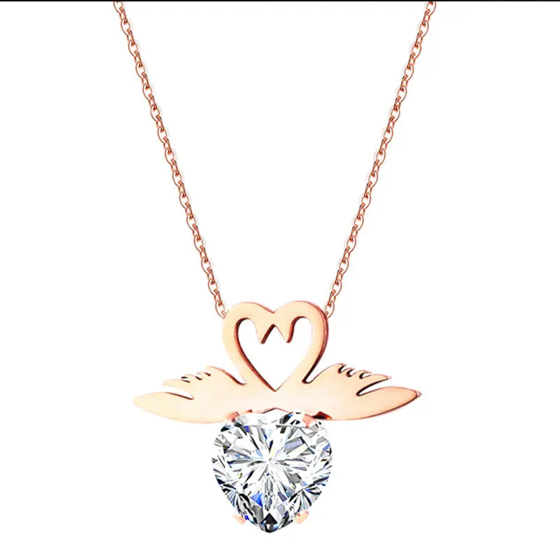 

Hypoallergenic Non-Fading Simple Necklace Female Personality Swan Love Diamond Clavicle Chain Titanium Steel Jewelry