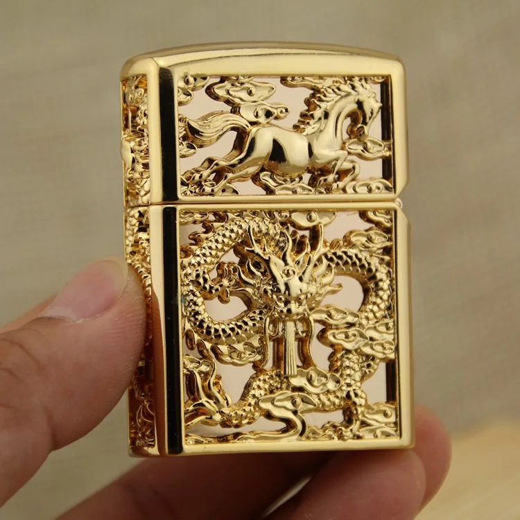 

Metal Chinese style dragon and horse shape gold high end men's gift lighter ignition stable firearms