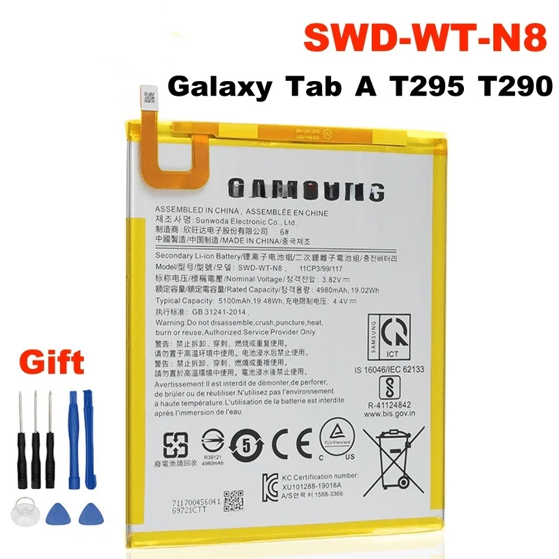 

Оригинальный аккумулятор для планшетов Samsung Galaxy Tab A T295 T290, оригинальный сменный аккумулятор для планшета 5100 мАч + Инструменты