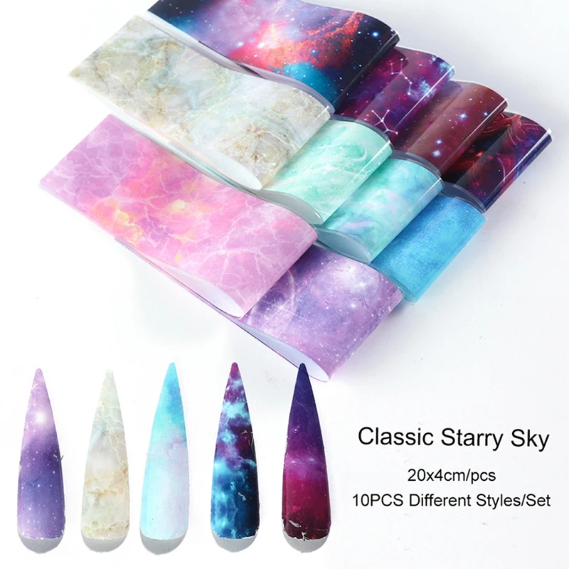 

10 Rolls/Bag Transparent 10 Color Nail Art Transfer Sticker Holographic Nail Foil Set