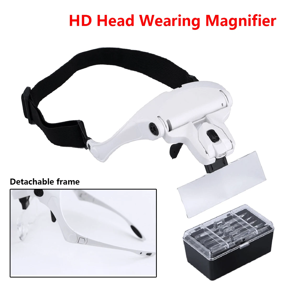 

Лупа с 5 линзами, очки, Лупа со светодиодной подсветкой, сменные линзы, 1.0X/1.5X/2.0X/2.5X/3.5X, увеличительные очки
