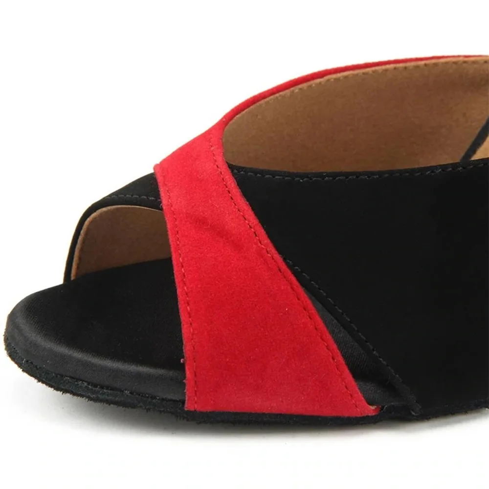Summer women contemporary sandals black stain heel dance shoes red strip ankle boots  Suede 9cm Ballroom dry heels treatment