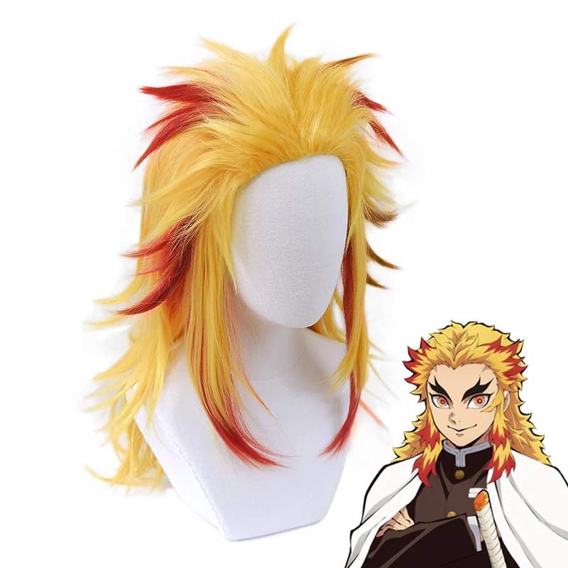 Парик для косплея Kimetsu no Yaiba Rengoku Kyoujurou термостойкие синтетические волосы костюма