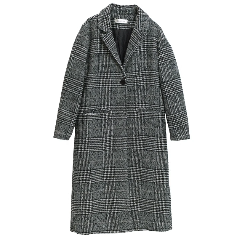 autumn coat LUZUZI Осень Зима Женское шерстяное клетчатое пальто новая мода длинное шерстяное пальто тонкое женское зимнее шерстяное пальто женская верхняя одежда - Цвет: autumn coat