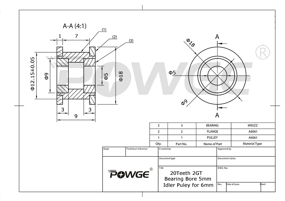 POWGE 2 м 2GT 20 Зубы синхронное колесо Натяжной шкиф с Диаметр 3/4/5 мм подшипником